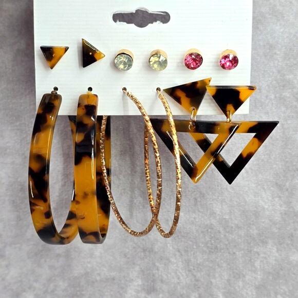 Hoop Stud Dangle Brown Pink Set of Six Hook Earrings Fashion Jewelry NWT JB2-45 - Picture 1 of 3